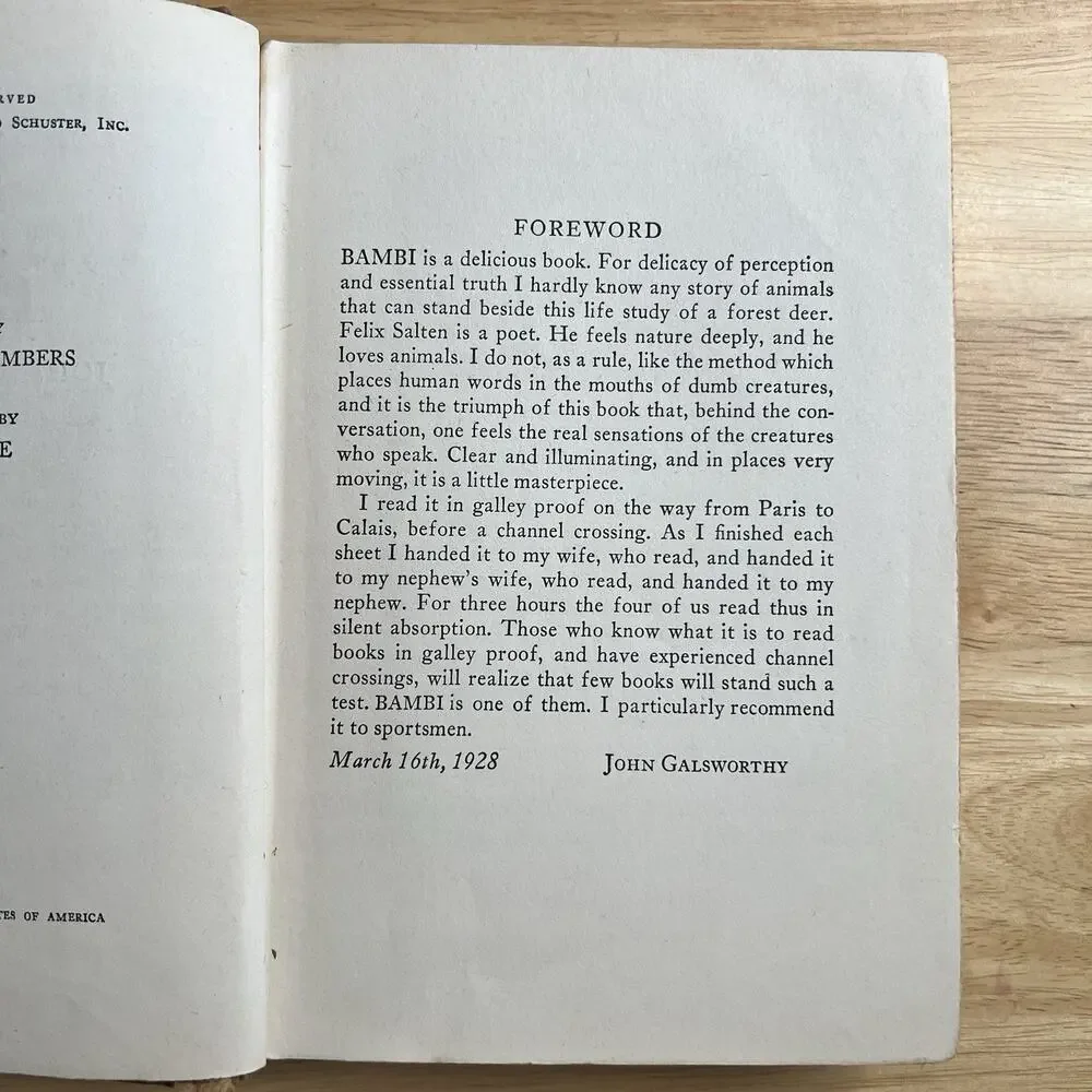 Vintage 1929 Bambi by Felix Salten Thrushwood Book Hardcover Classic